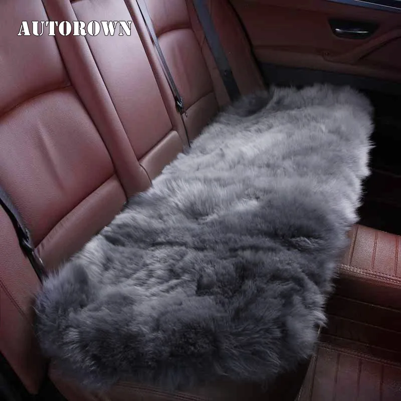 AUTOROWN Car Seat Cover Set Cushion Universal Size Basic Function Natural Sheepskin Long Fur Super Soft Auto Accessories