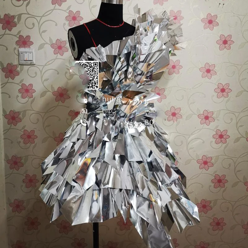 Future Technology silver dress model catwalk stage show parade theme stage dance costume