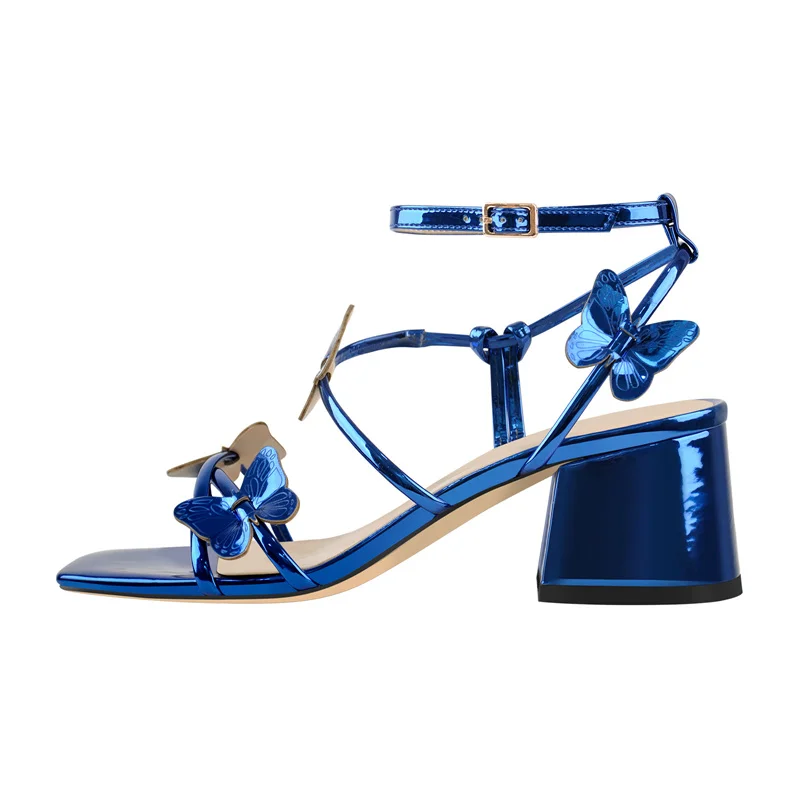 Onlymaker  Summer Sandals Square Peep Toe Butterfly Decoration Strange Style Chunky Heels Women Daily Casual High Heels