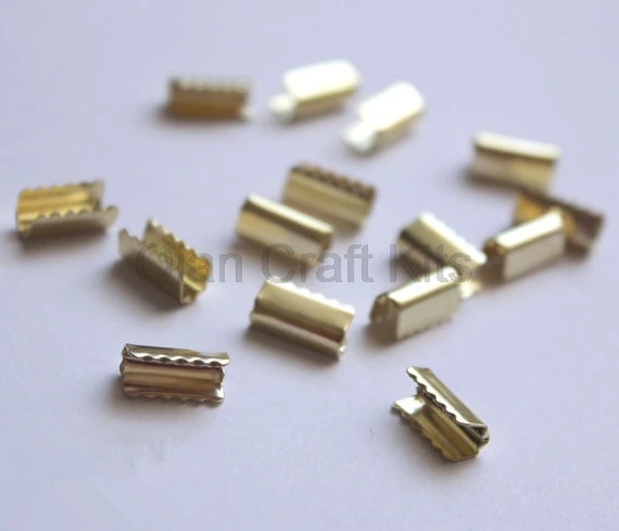 100pcs DIY Hair Ponytail Holder Pinch Crimps Connectors in Silver /Brass Tone Crimps for DIY Accessory and Jewelry