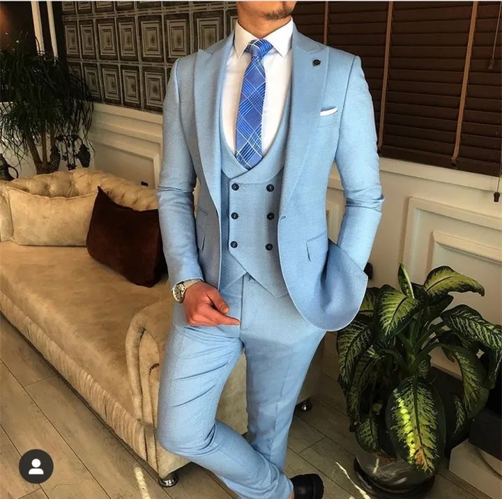 Hot Sales Costume Homme Men Suits 3 Pcs Wedding Tuxedos Slim Fit Groom Prom Blazer Hombre Terno Masculino Jacket Pant Vest