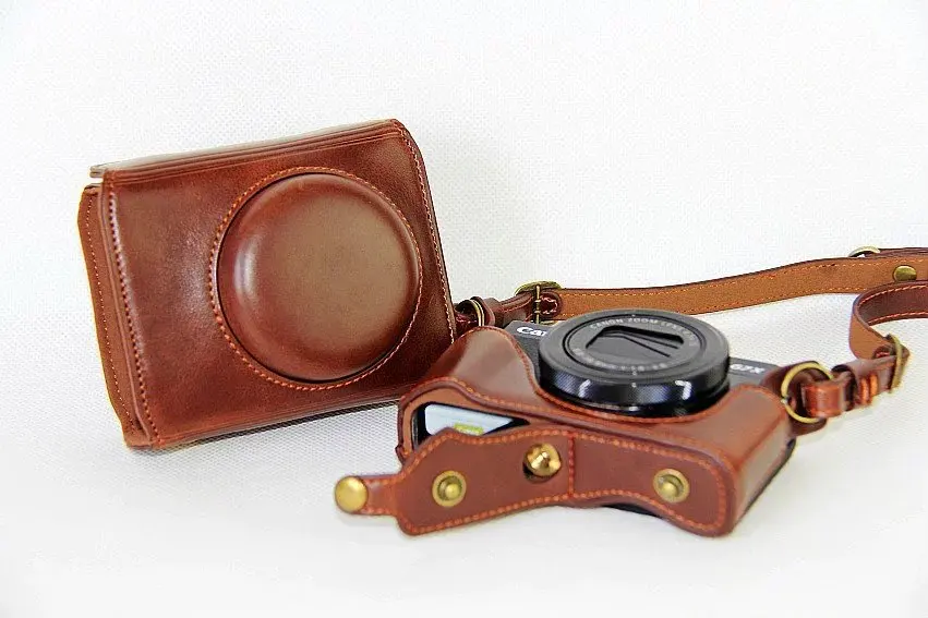 New Luxury PU Leather Camera Case Bag For Canon Powershot G7X-2 G7X II  G7X III G7X Mark 3 Cover With Strap Open Battery Design