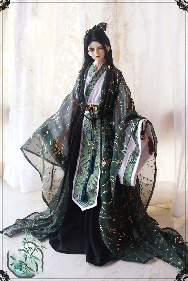 1/4 1/3 Scale BJD Clothes Green Hanfu Ancient Costume Dress Samurai Outfit For BJD/SD MSD SSDF ID75 Strong Uncle 80cm Doll B0216