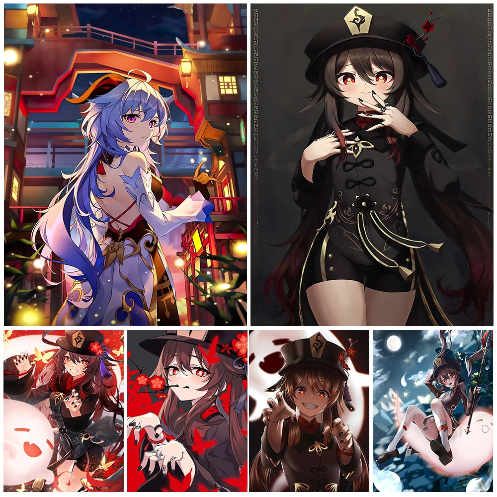 

Genshin Impact Game Anime Wall Art Canvas Painting Cheerful Hu Tao Posters And Prints For Living Room Decoration Unframed