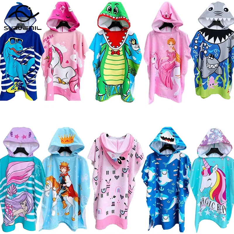 Baby Accessories Cartoon Beach Bath Towel Child Kid Hooded Cloak Bathrobe Quick Dry Cotton Poncho Towel Children Swimming Towels