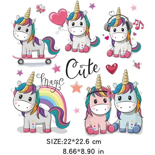 New Animal Patches Cute Unicorn Thermal Transfer For Clothing Stickers Washable Diy Patches For Kids T-shirts Heat Transfer Patc