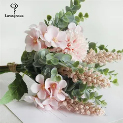Luckyball-pompón de seda Artificial, ramo de Flores verdes de Eucylaptus, ramo de Flores falsas para decoración de bodas y fiestas en casa