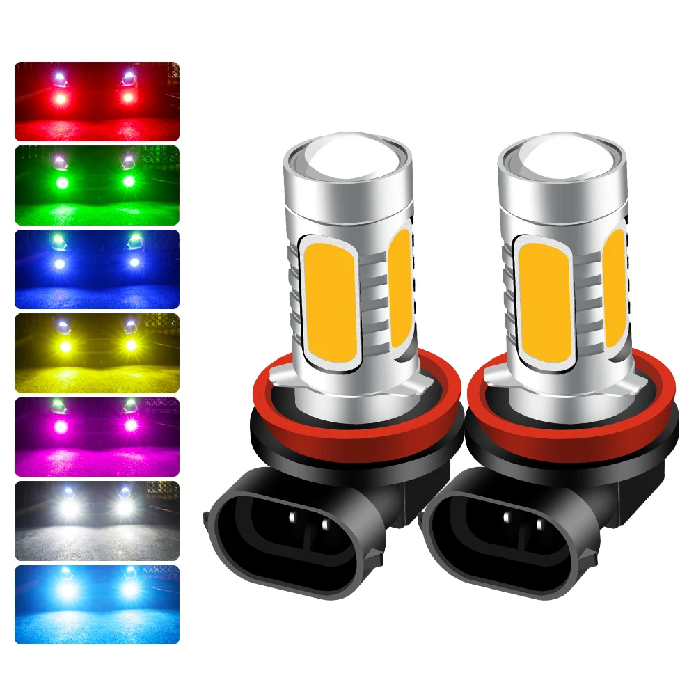 2Pcs H8 LED Fog Light Bulb H1 H3 H4 H7 H9 H11 COB H16 Fog Lamp 880 881 9005 9006 LED Driving Running Light 12V Yellow White Red