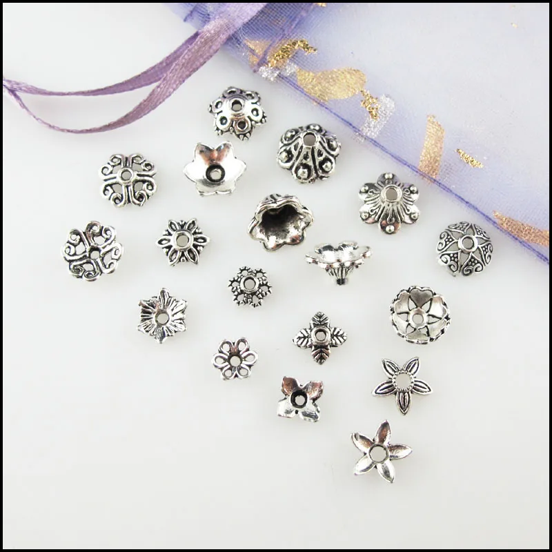 Fashion New Flower Heart Leaf Clover Star Connectors Tibetan Silver Plated End Bead Caps