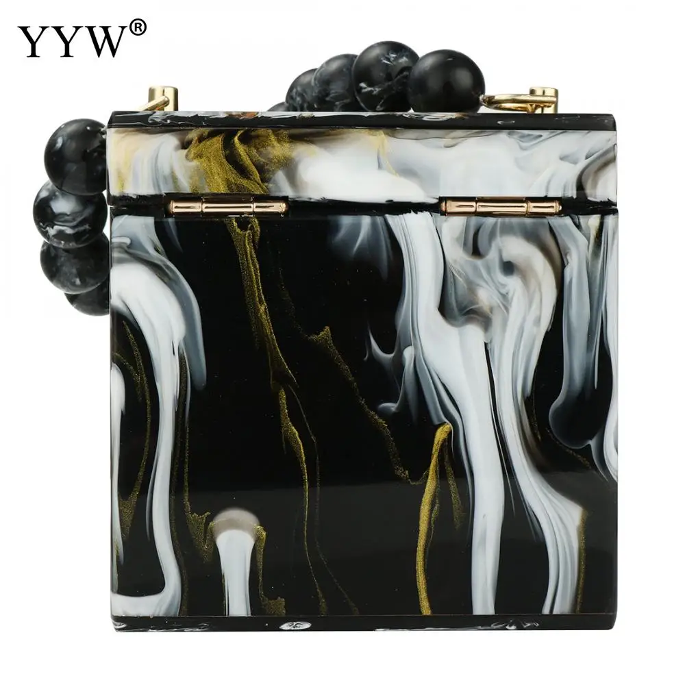 Women Acrylic Fashion Small Box Marble Texture Women Luxury Party Handbags Purses And Handbags Vintage Ladies Beaded Tote Bag