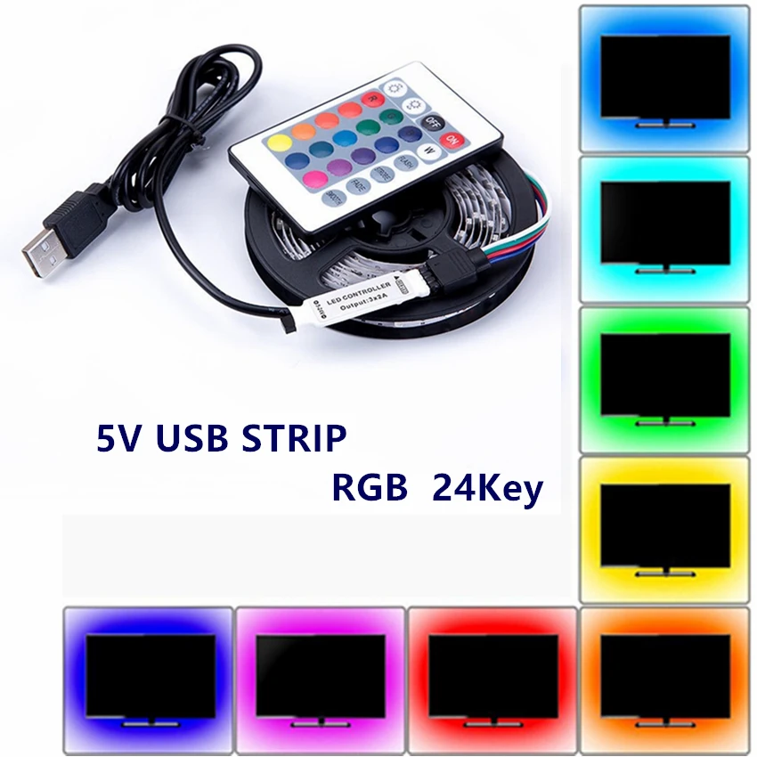 RGB LED Strip Light 5V USB 2835 SMD Flexible Tape HDTV TV Desktop PC Bottom Screen Lighting  2M 3M 4M 5M Light Strips Bedroom