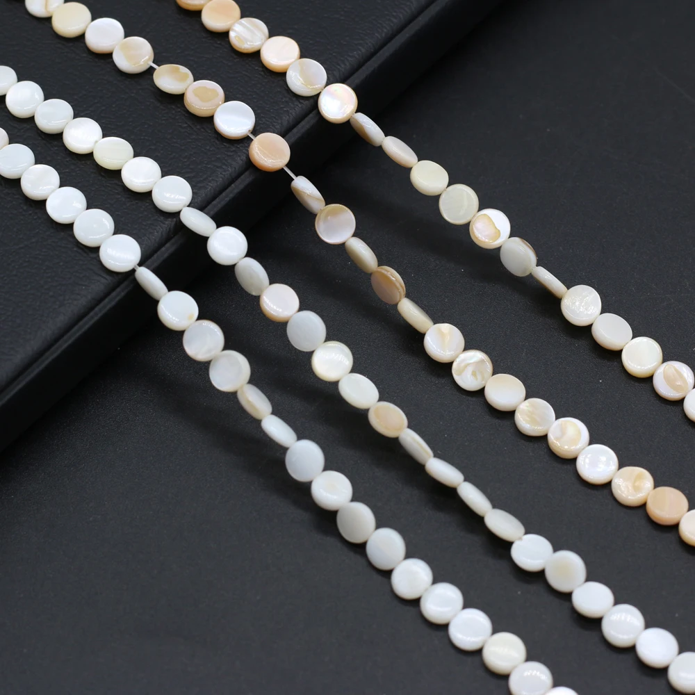 6/8/9/10/11mm Natural Shell Beads Coin Mother of Pearl Shell Loose Beads for DIY Charm Necklace Bracelet Jewelry Making 14\'\'