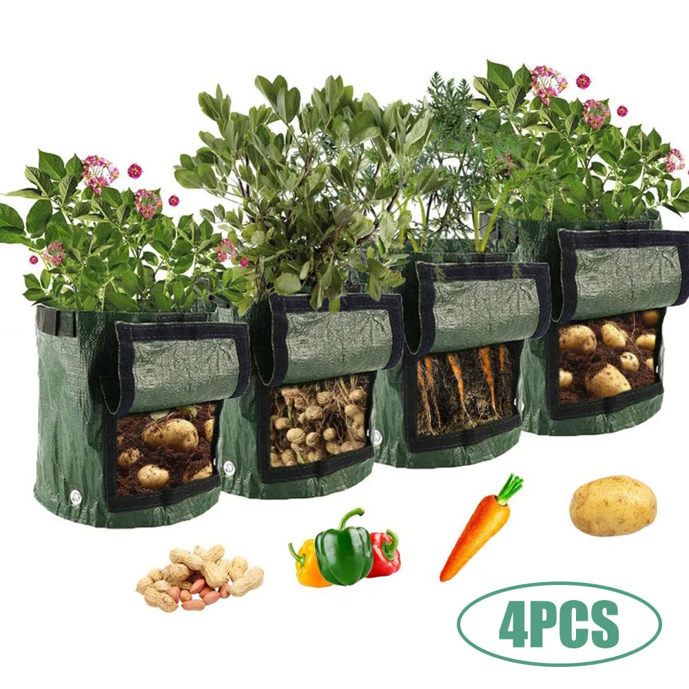 

4Pcs Potato Grow Bags 10 Gallon Vegetable Planting Bag Breathable Greenhouse Tomatoes Fruits Growing Bag Seedling Pot For Garden