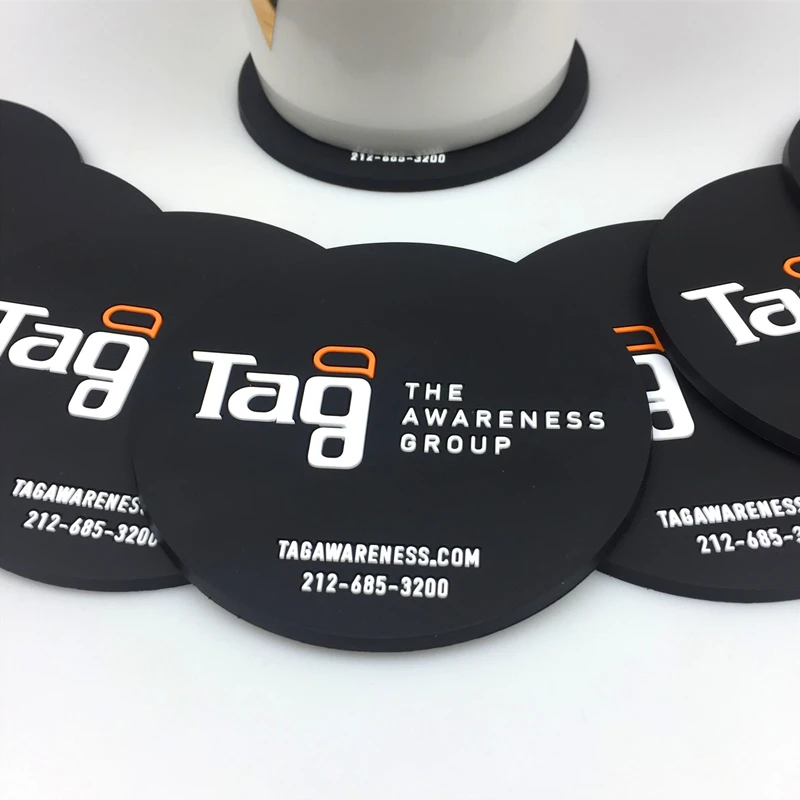 Custom Printed Logo Promotion Gifts Cup Holder Soft Rubber Coaster sets  Tableware Waterproof and Heat Insulation