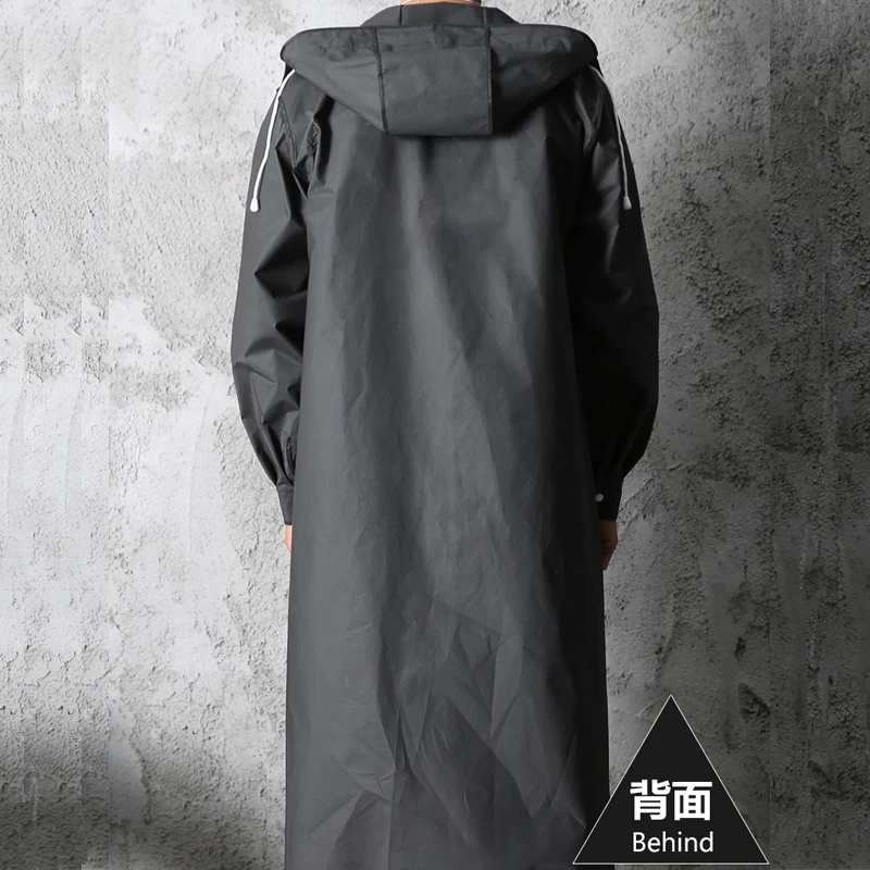 new black fashion adult waterproof long men women raincoat hooded for big boy girl travel fishing climbing cycling