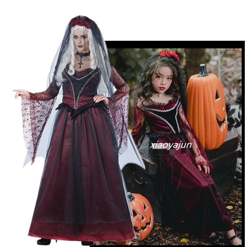 Sexy Halloween Purim Queen Vampire Costume Day of the Dead Party Horror Ghost Bride Witch parent-child Cosplay Dress