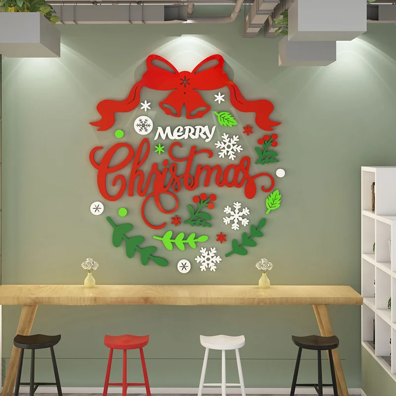 WS3 3D Acrylic Christmas Decorations Scene Layout Shop Window Glass Paster Christmas Decoration Three-dimensional Wall Sticker