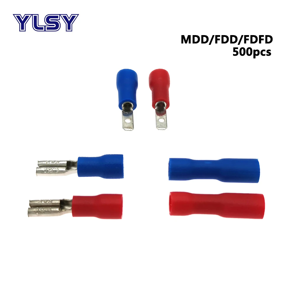 500Pcs 2.8mm Insulated Crimp Terminals Male Female MDD FDD FDFD 1.25-110 Electrical Wire  Cable Connector Ferrules 0.5-1.5mm²