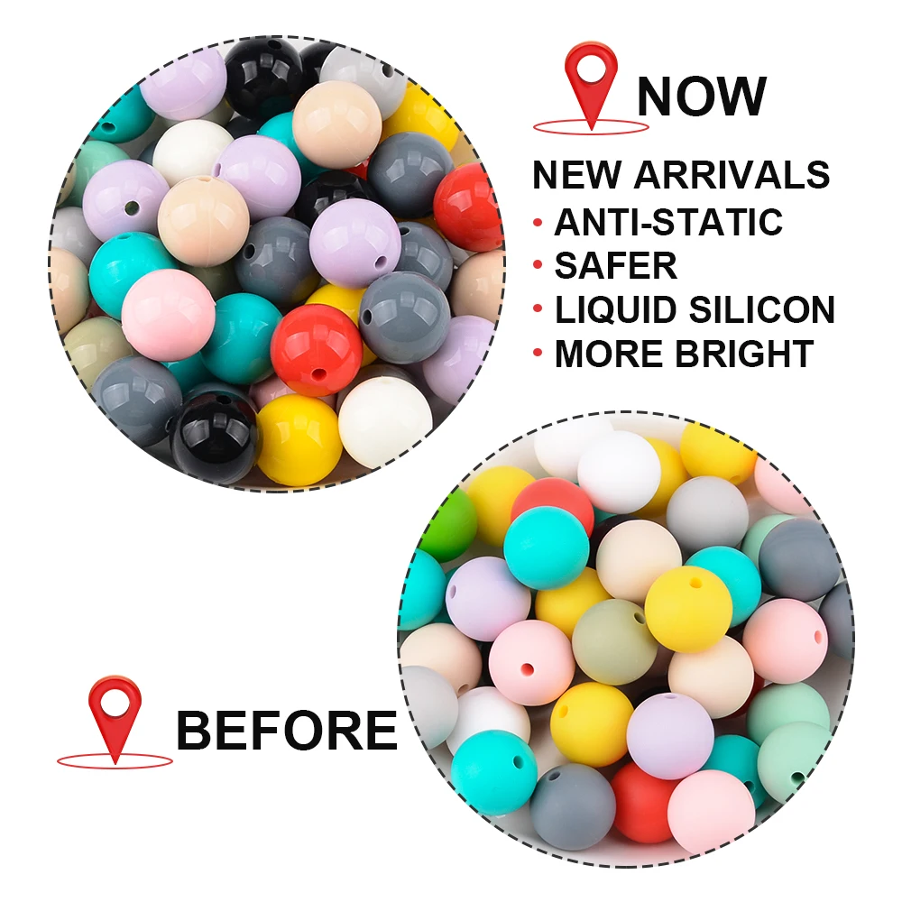 LOFCA 15mm 20pcs/lot Silicone Loose Beads Safe Teether Round Baby Teething Beads DIY Chewable Colorful Teething For Infant