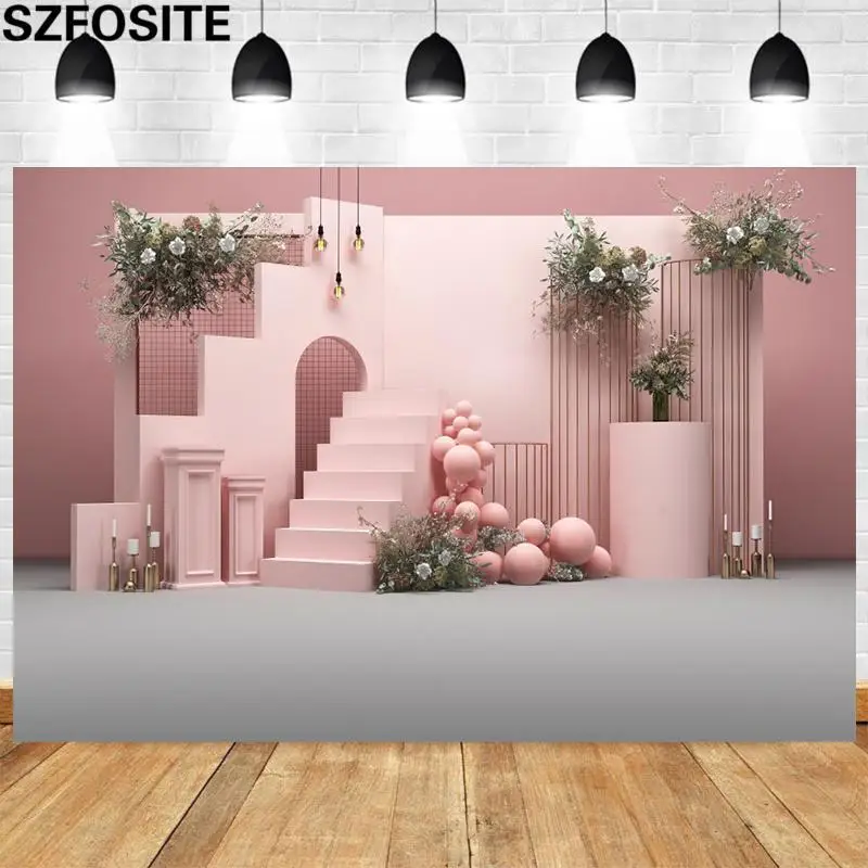 Beautiful Balloon Plants Pink Children Room Background Kids Photography Photo Baby Show Girl Birthday Party Decoration Backdrop