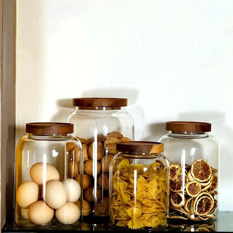 Kimchi Glass Jar with Wooden Lid Sealed Food Bottle Large-capacity Glass Container Candy Fruit Storage Jar Bottle Decoration New