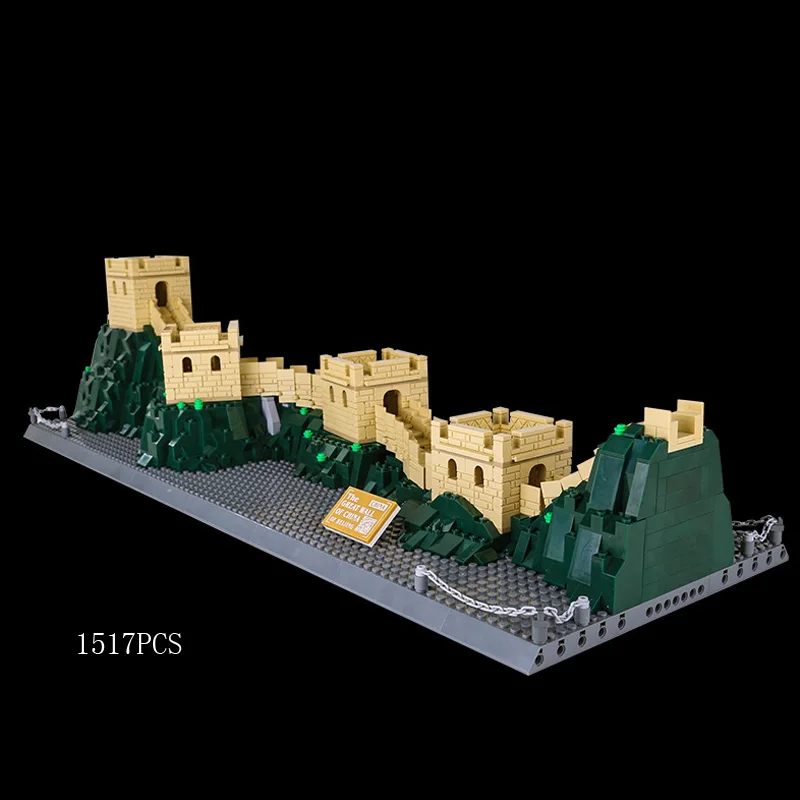 World Famous Historical Architecture Micro Building Block China Badaling The Great Wall Model Brick ToyS Nanobrick With Light