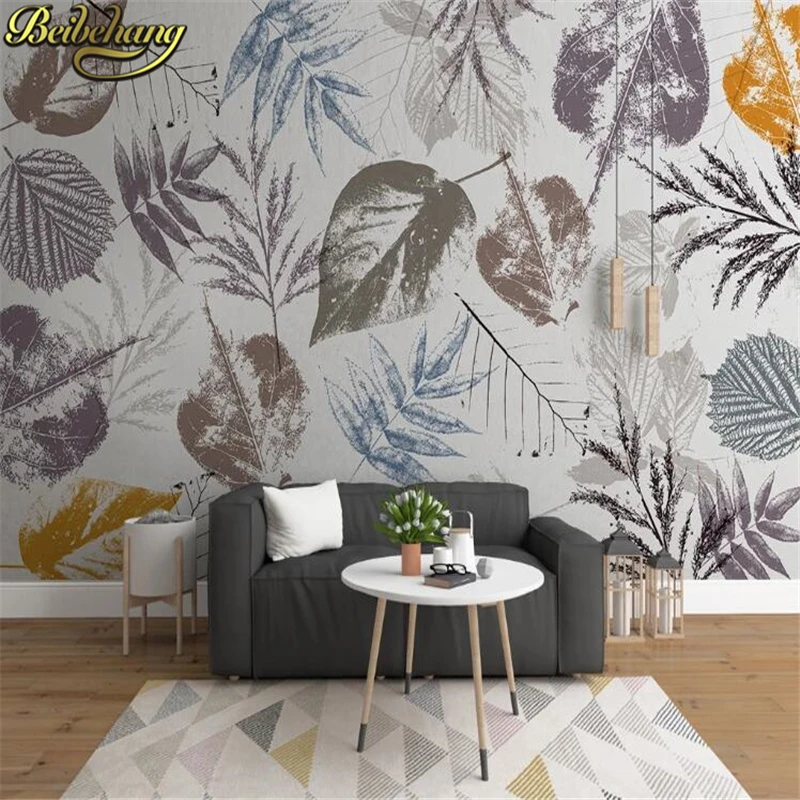 custom Leaves abstract vintage nordic decorative wall painting background 3D wallpaper for living room bedroom decor Stickers