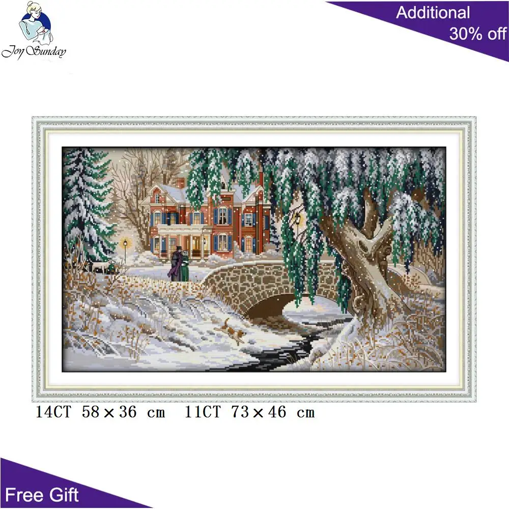 Joy Sunday-Landscape ricamo Kit punto croce fai da te, scena della neve, contata stampata, coperta di neve, decorazioni per la casa, F463(5), 14CT,