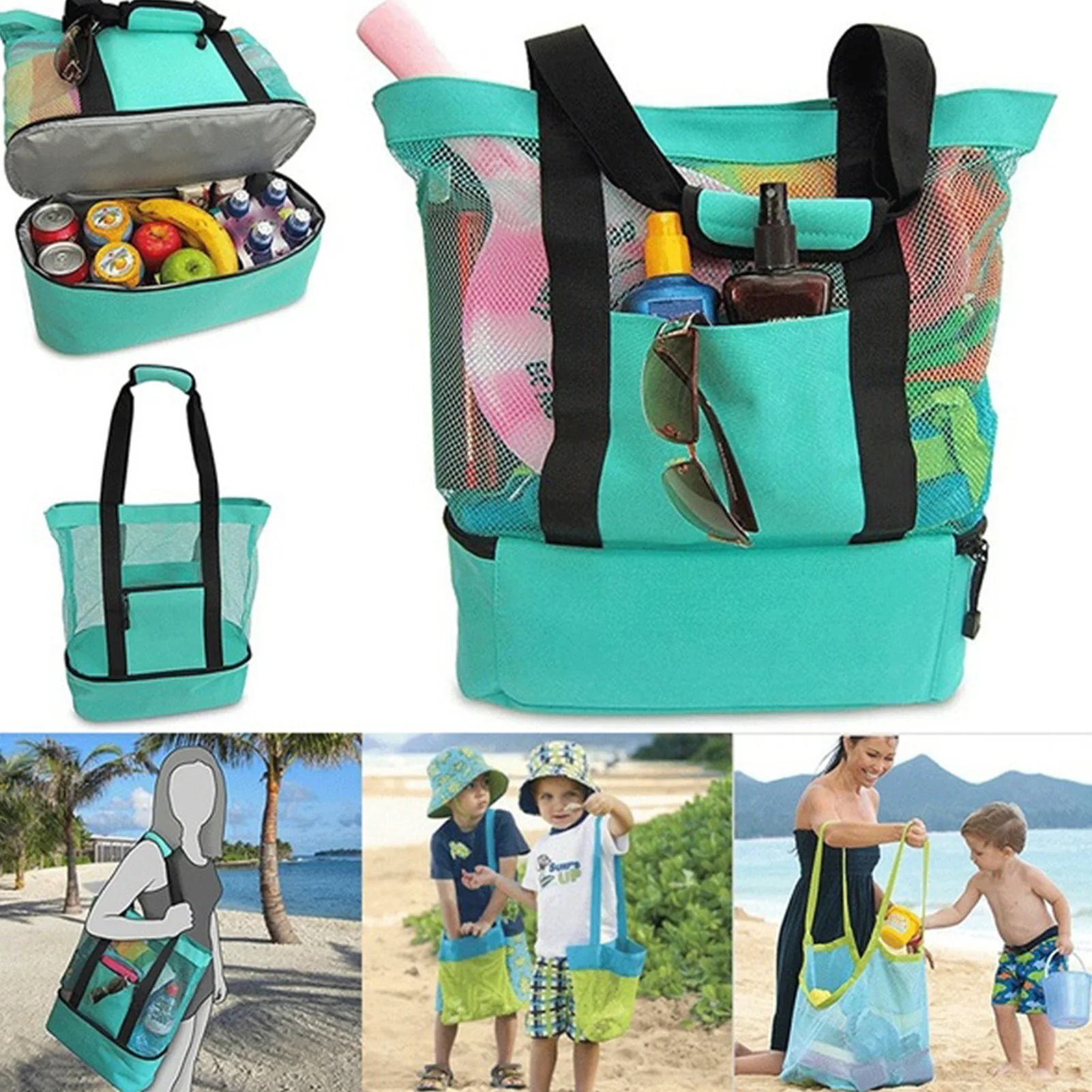 Portable High Capacity Beach Bag Insulated Double-layer Heat Preservation Picnic Cooler Bag Travel Storage Tote Large Picnic Bag