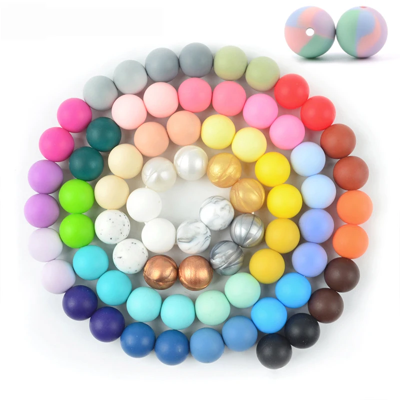 LOFCA 20pcs Silicone Beads 12mm Food Grade Baby Teethers Toy Tie Dye DIY Necklaces Making Pacifier Chain Nursing Accessories