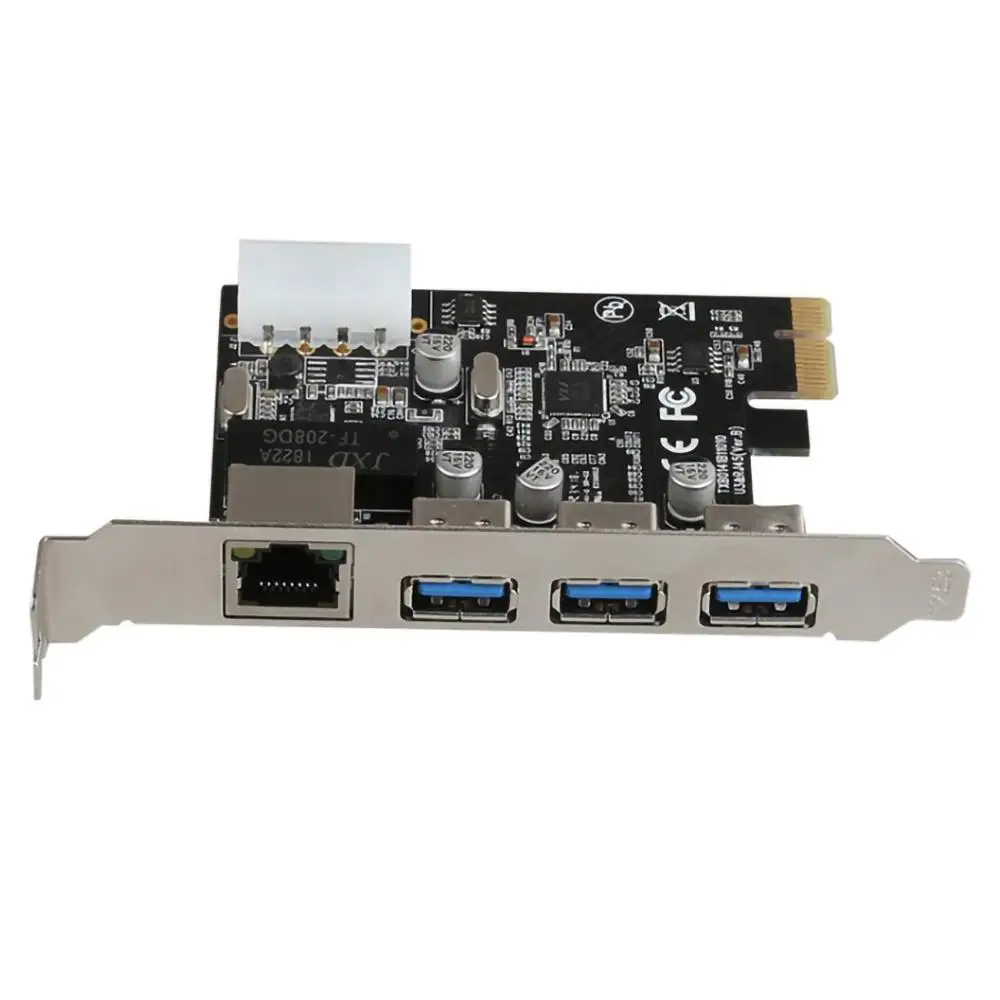 PCI-E to External 3 Ports USB 3.0 HUB + RJ-45 10/100/1000Mbps Gigabit Network Ethernet Card PCI Express USB LAN Adapter