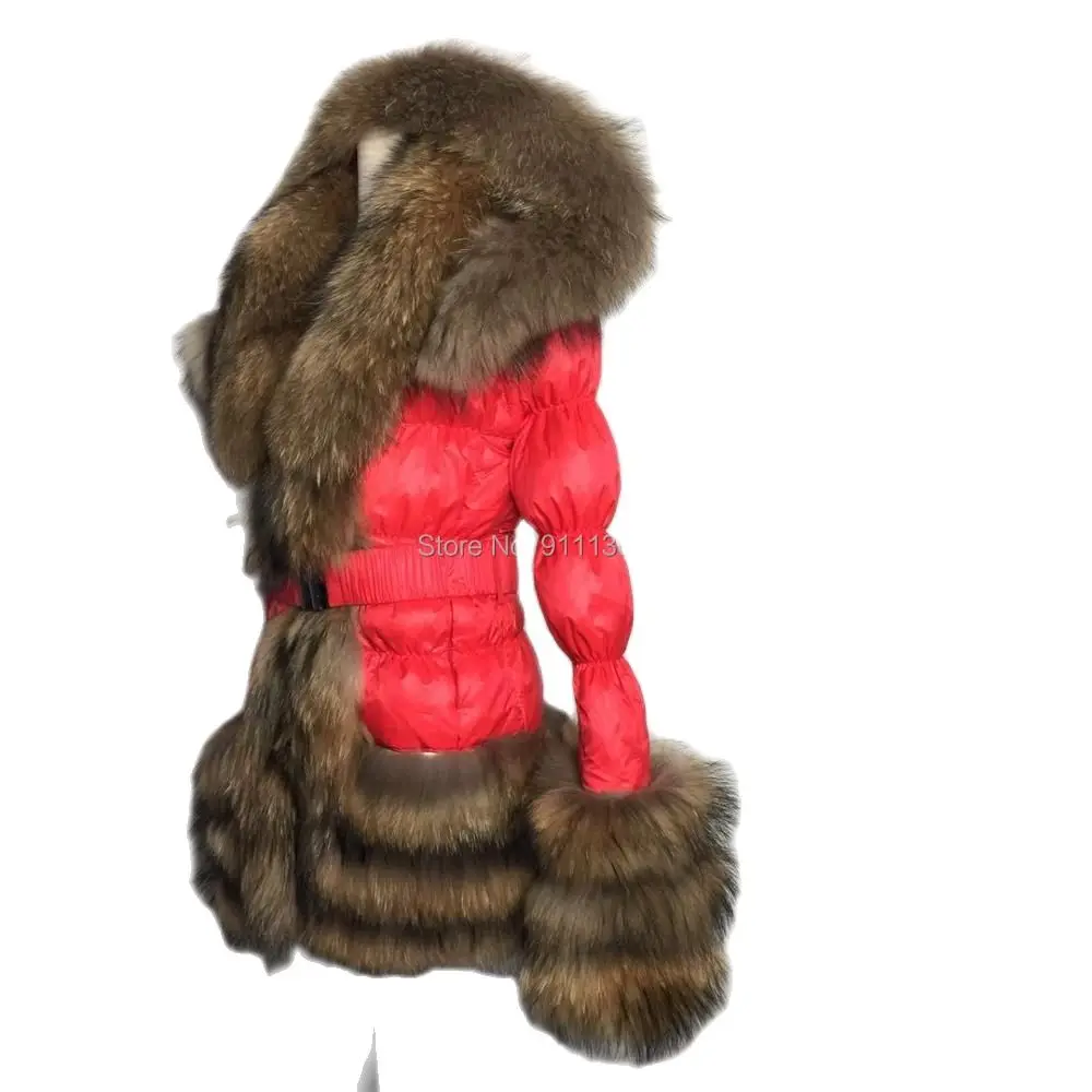 Custom D26 Free Shipping  Detachable Sleeves Ladies Puffer Jacket With Real Raccoon Fluffy Fur Down jacket women