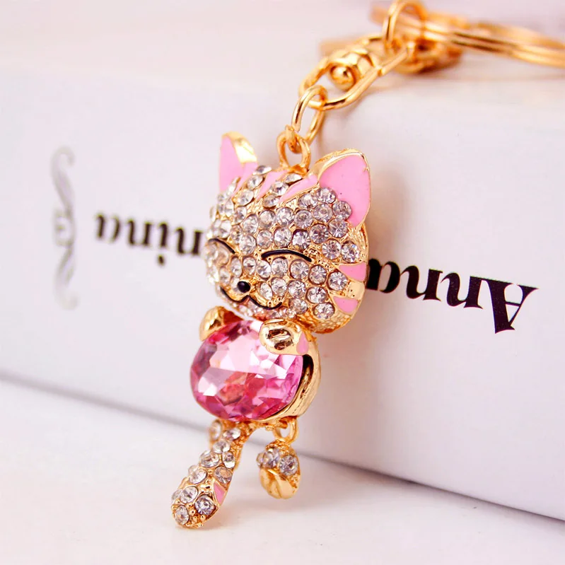 7 colors crystal cute kitty keychain ladies bag accessories metal crystal inlaid pendant keychain gift