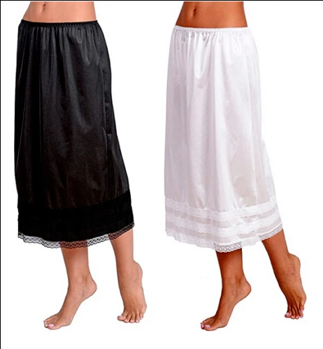 Women's Cotton Solid Lace Trim Maxi Half Slip Underskirt Slip Under Skirts