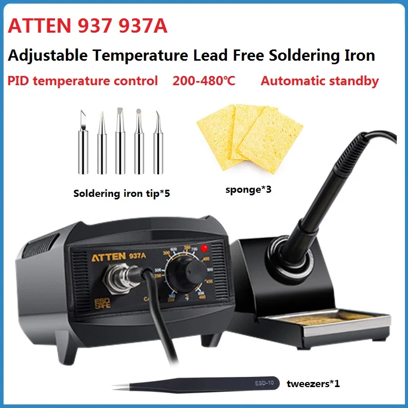 ATTEN 937A Wood Burner Adjustable Temperature Soldering Iron Station Digital Display Solder Heating Element Pen Repair Tool Kit