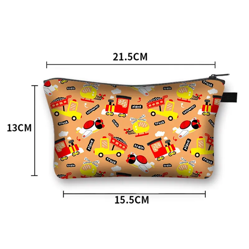 Cute Engineering Vehicle Print Cosmetic Case Firetruck Excavator Bulldozer Kawaii Makeup Bags Women Toiletries Girl Cosmetic Bag