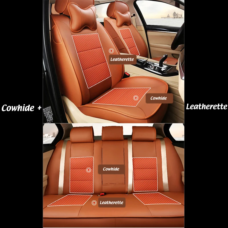 AUSFTORER Cowhide & PVC Leather Auto Seat Cushion for Peugeot 3008 2014 2013 2012 2011 2010 Accessories Car Seat Cover 15PCS/Set