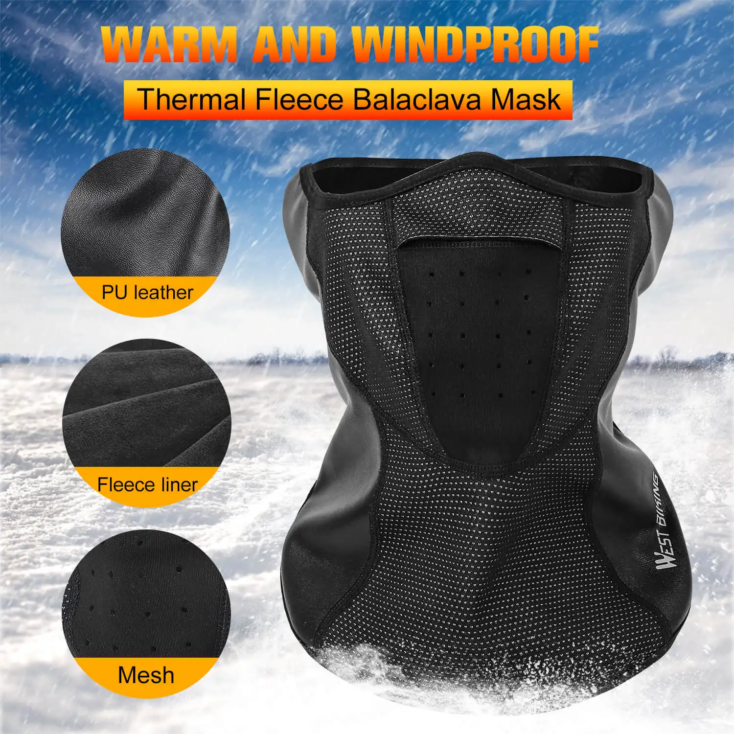 WEST BIKING Winter Cycling Mask Half Face Cover Warm Fleece Face Protection Cycling Ski Sports Outdoor Neck Guard Scarf Mask