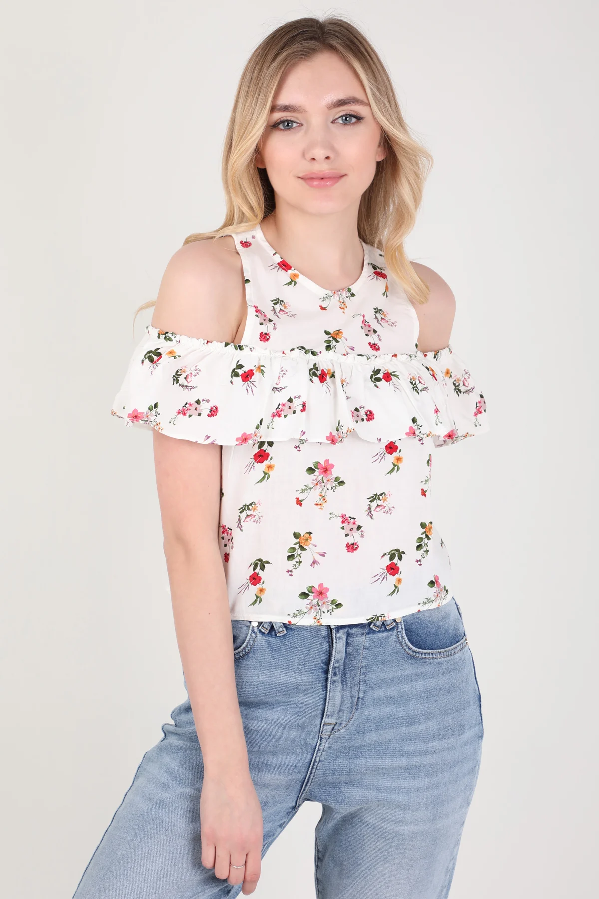 Women's Floral Frilled Askılı Bluz