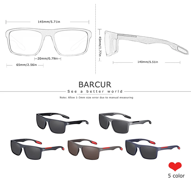 BARCUR Marke Sonnenbrille Männer TR90 Rahmen Ultraleicht Polarisierte Vintage Sonnenbrille Für Frauen Platz Brillen UV400 Schutz – Detail 7