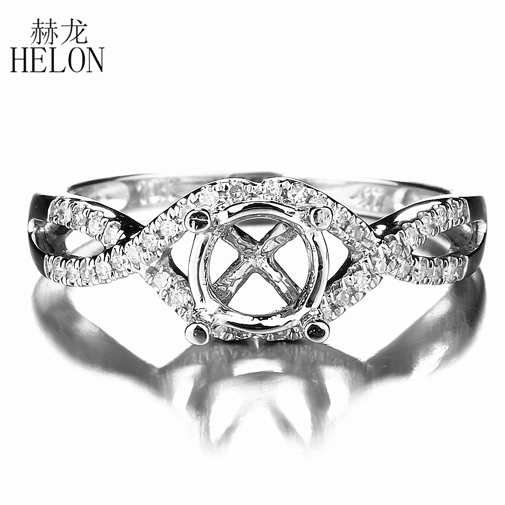 

HELON Round 5.75-6.75mm Solid 14k White Gold Genuine Natural Diamonds Engagement Ring For Women Birthday Anniversarry Best Gift