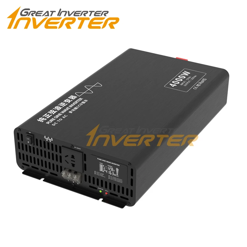 

China Hot Selling 4000W Pure Sine Wave 12v 24v 36v 48v 60v 72v 84V to 100v 110v 120v 220v 230v 240v DC TO AC Inverter