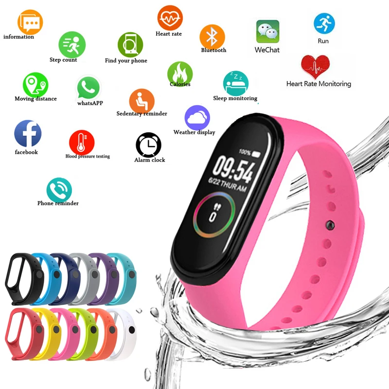 M4 Smart Silicone Watchs Sport Wristbands For Women LED Screen Fitness Traker Bluetooth Waterproof Lady Watchs Sports + Strap