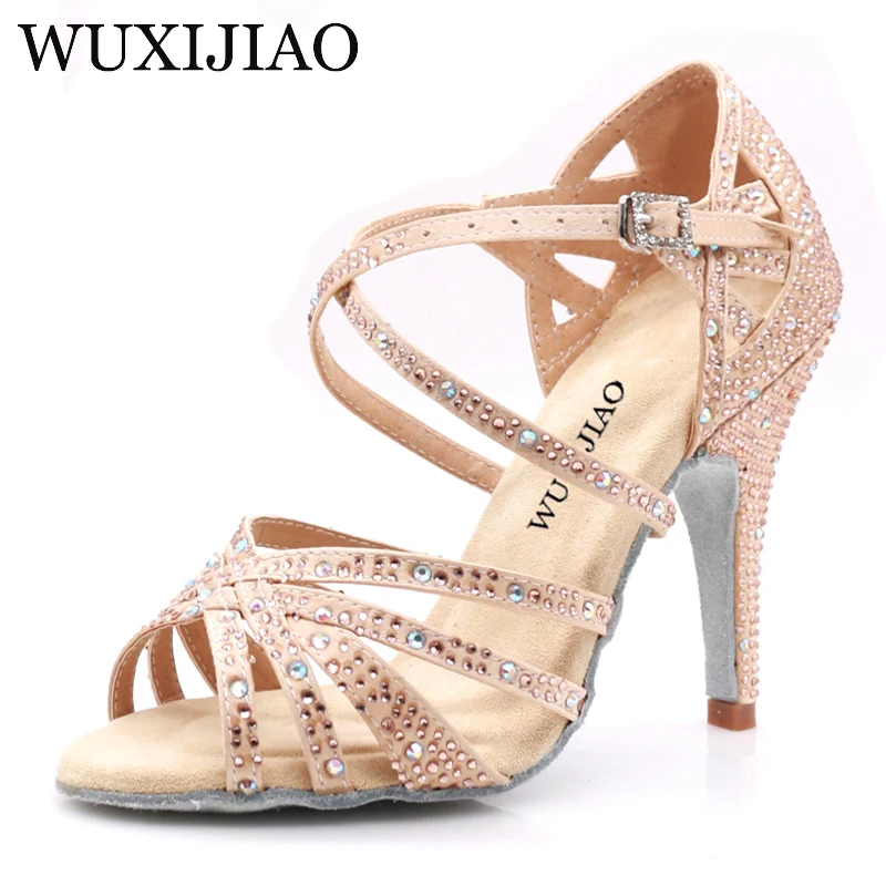 WUXIJIAO-zapatos de tacón alto para mujer, zapatillas de baile latino con diamantes de imitación, Jazz