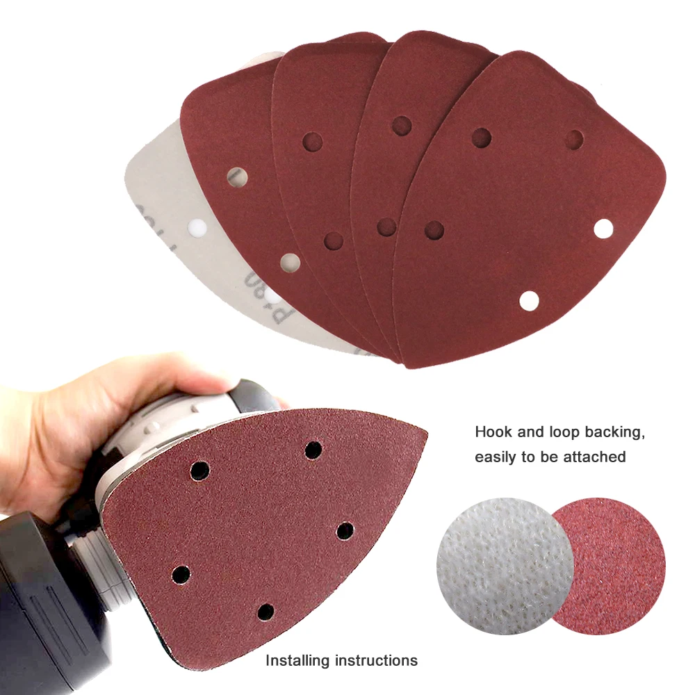 20pcs Self-adhesive Sandpaper Triangle 5 Holes Delta Sander Hook Loop Sanding Disc Grit 40-1000  For Polishing Abrasive Tools