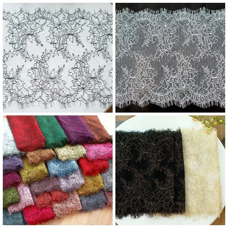 3 Meters Long 25CM Width Double Edging Eyelash Chantilly Lace Trimming Wedding Lace Trim French Lace Trim