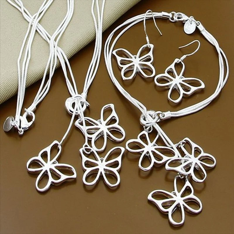 BABYLLNT New 925 Sterling Silver Jewelry Sets Exquisite Insect Hollow Butterfly Necklace Bracelet Earrings Sets For Female Gifts image 3