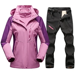 Women's Ski Suit Winter Warm Waterproof Outdoor Sports Snow 2 in 1 Jackets and Pants Female Hot Ski Equipment Snowboard Jacket