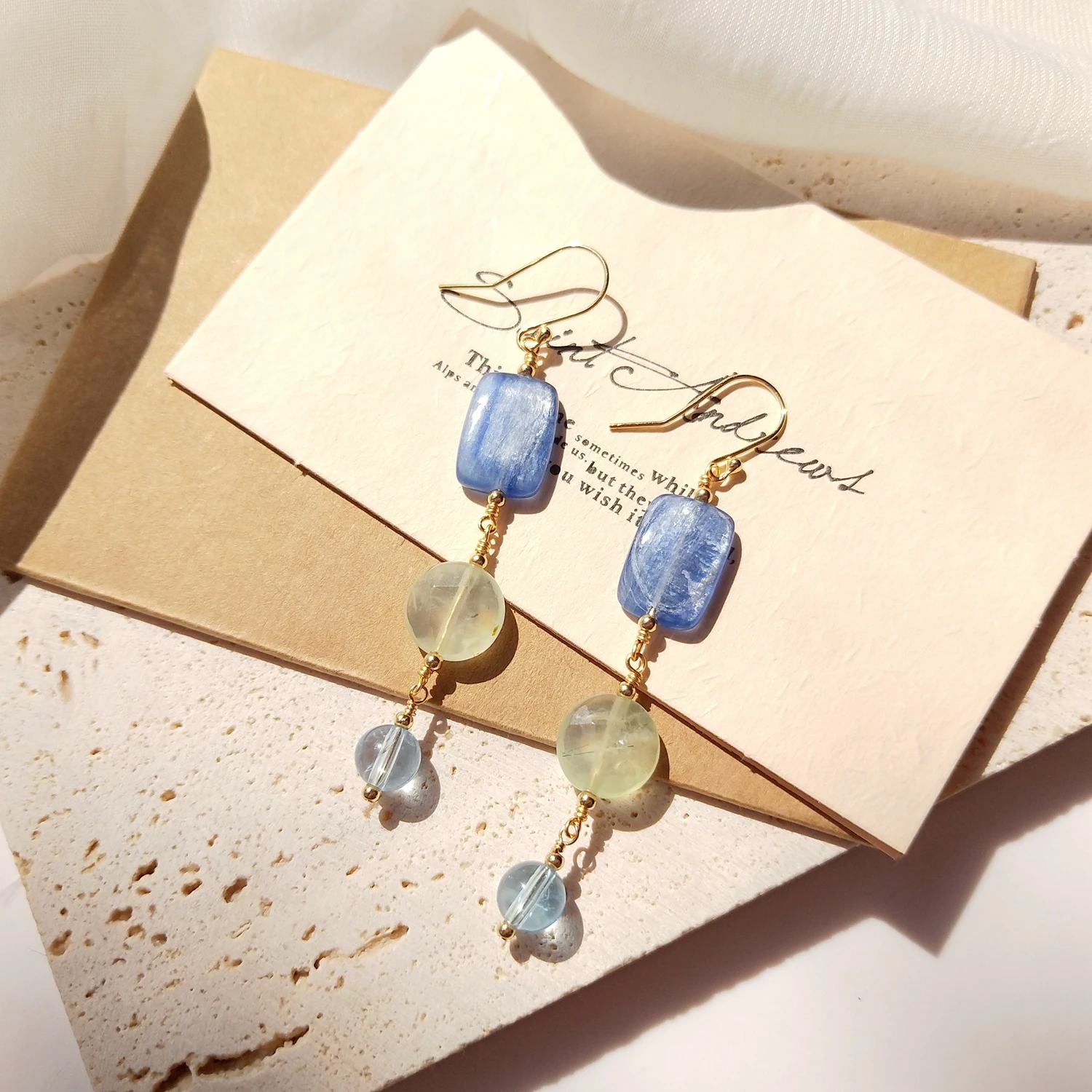 Lii Ji Genuine Kyanite Topaz Prehnite 14K Gold Filled Handmade Drop  Long Earrings