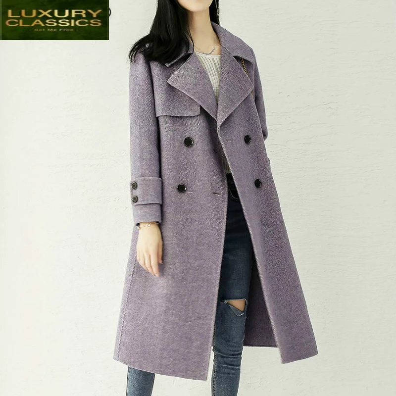 

Coats Winter Long Woman Wool Coat Female Autumn Spring Woolen Overcoat Double Breasted Jackets Elegant Clothes LWL1327